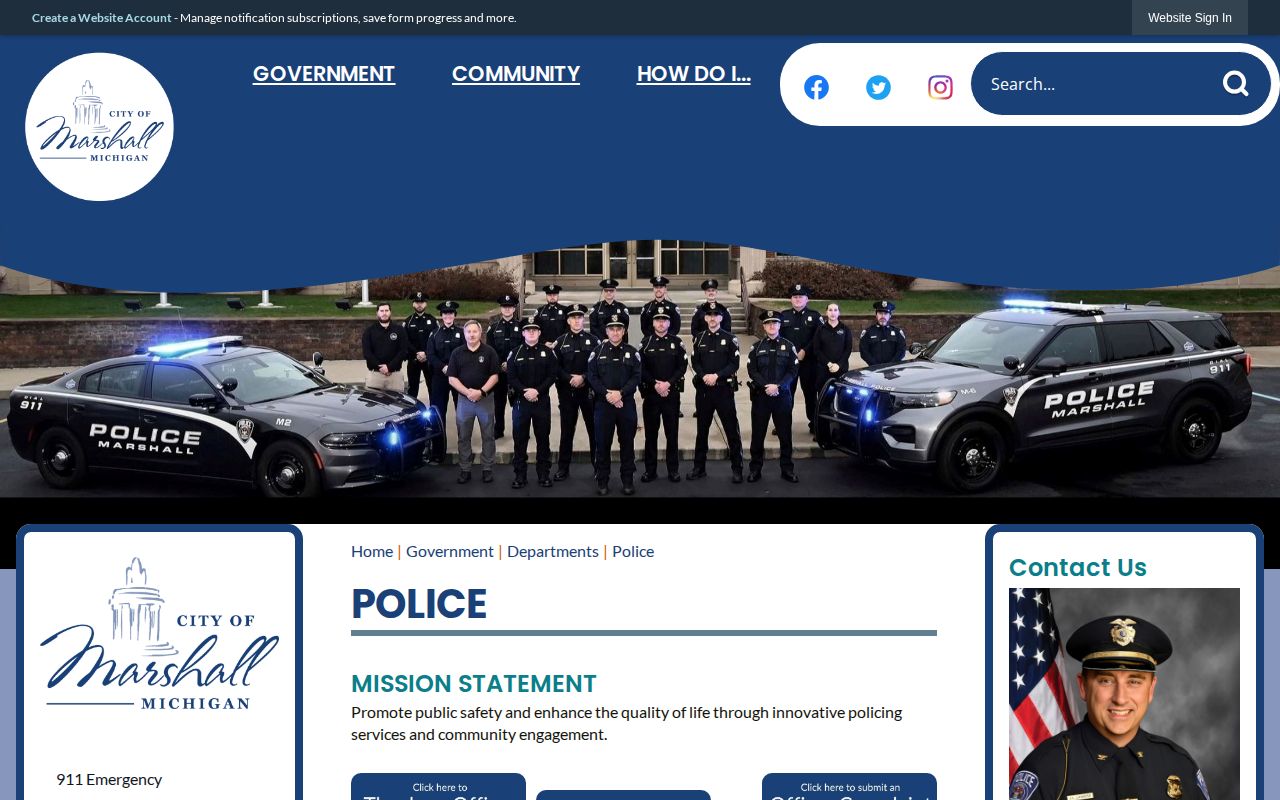 Marshall Police Department arrest records source in Calhoun County