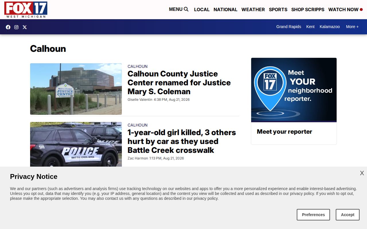 FOX 17 Calhoun County arrest news coverage hub