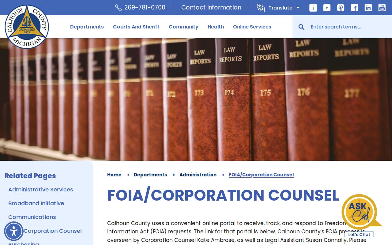 Calhoun County booking records FOIA policy