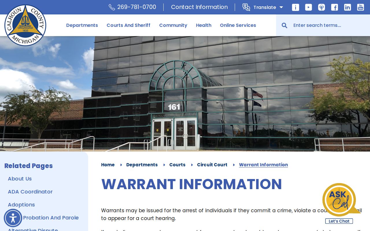 Official Calhoun County warrant information and court contacts